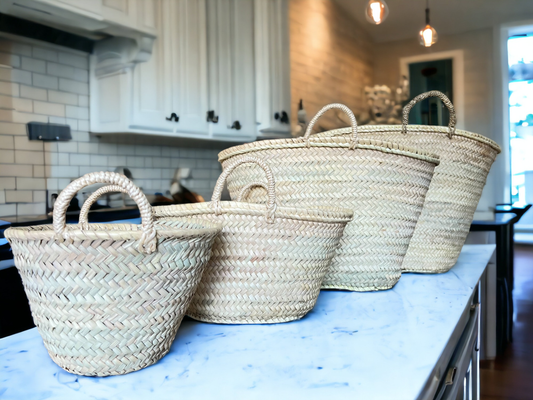 Melecraft - French basket, Straw tote bag, Grocery bag, woven bag: Medium / Empty