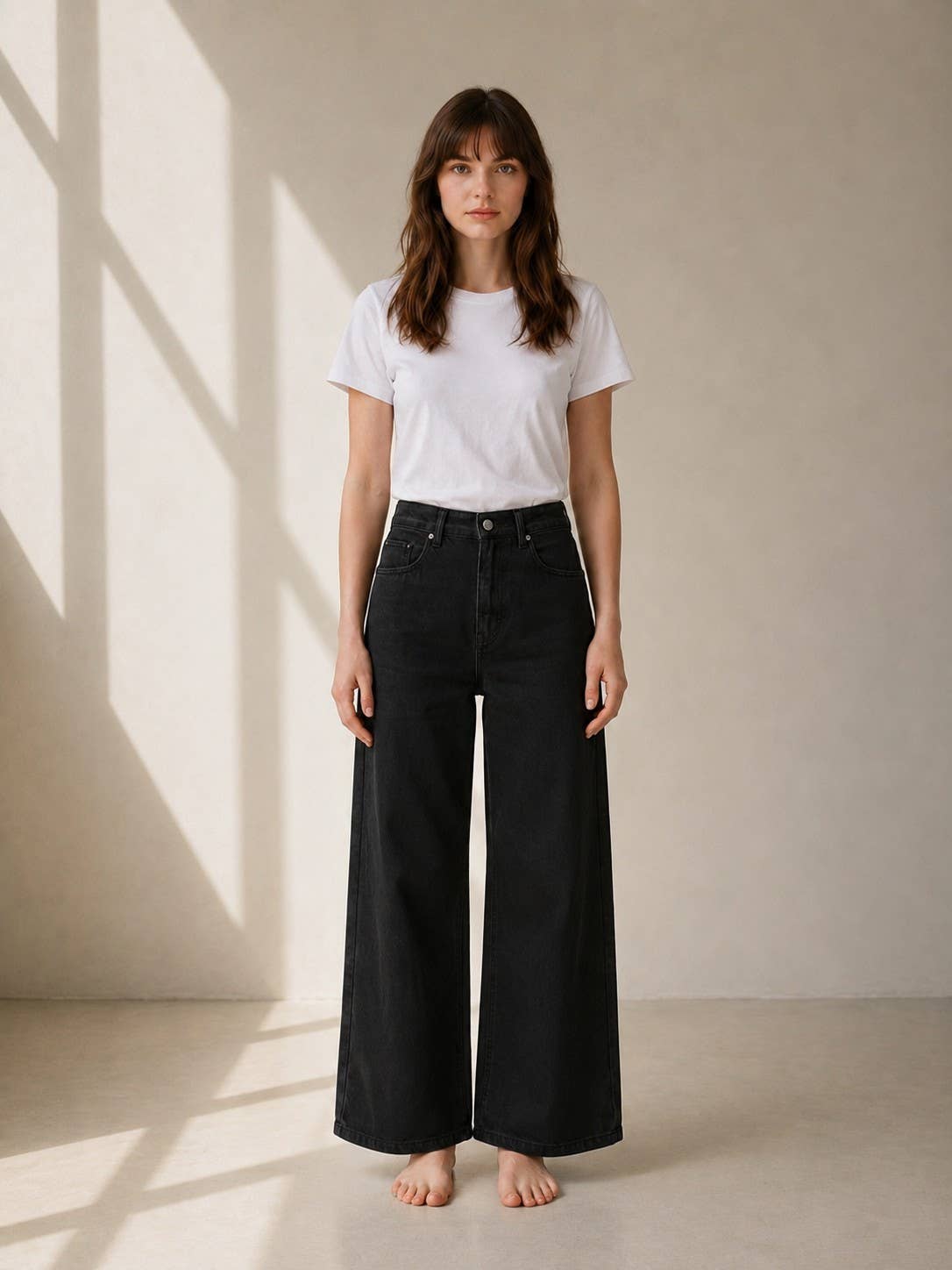 J LINE | LUZINA - ESSENTIAL WIDE LEG JEANS IN CREAM AND BLACK: BLACK