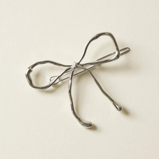 nar'sha - Metal Bow Barrette Hair Clip | Silver