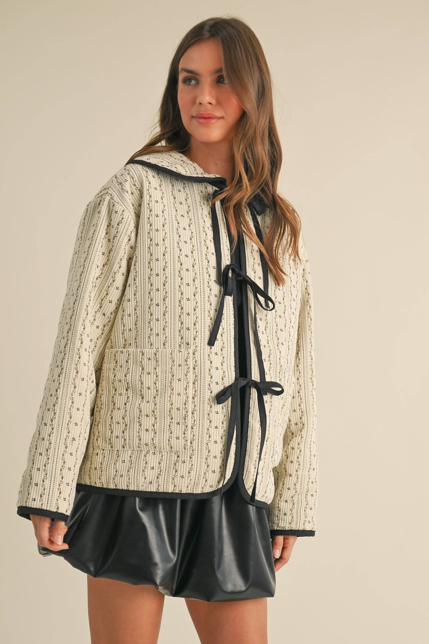 POLKADOT EMBROIDERED QUILTED JACKET: CREAM