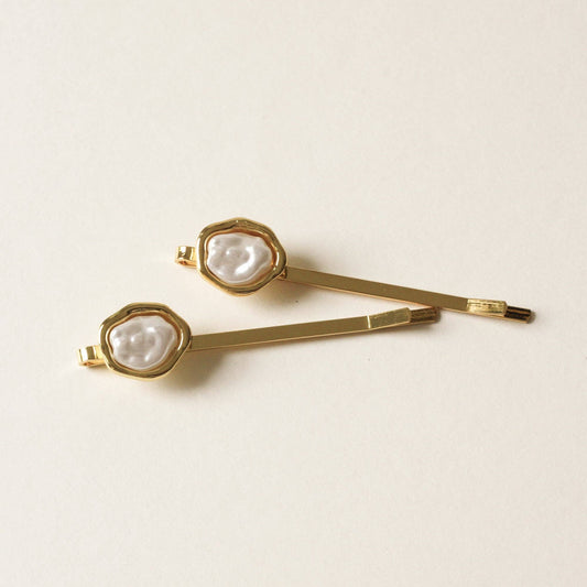nar'sha - Freshwater Pearl Metal Hair Bobby Pins | Gold