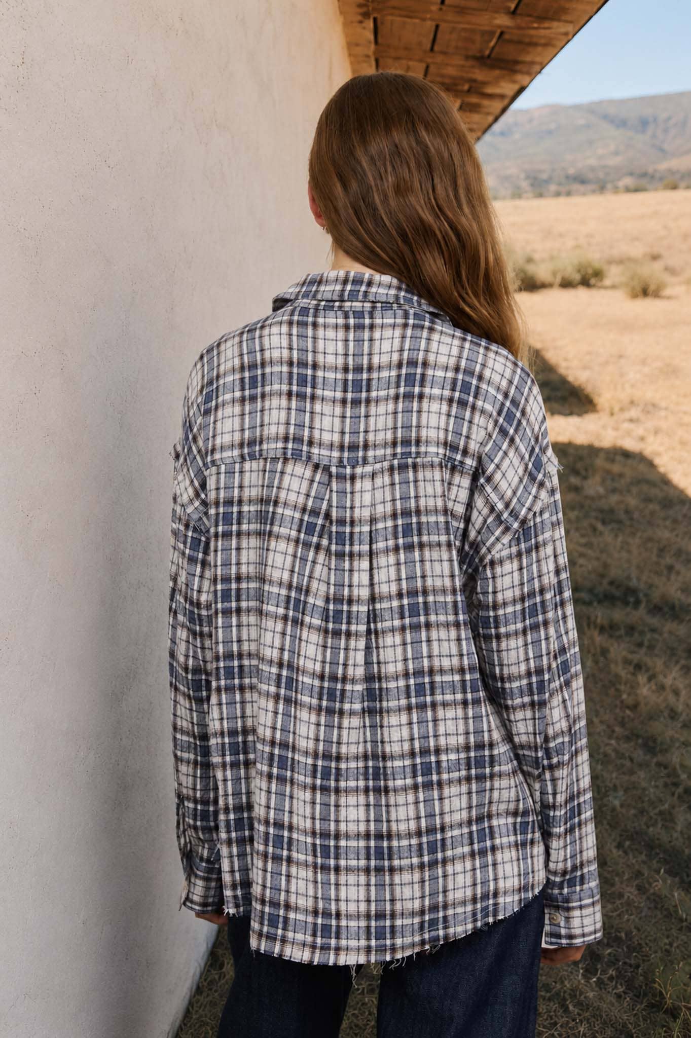 Blu Pepper - PLAID COLLARED BUTTON DOWN DISTRESSED TOP : BROWN