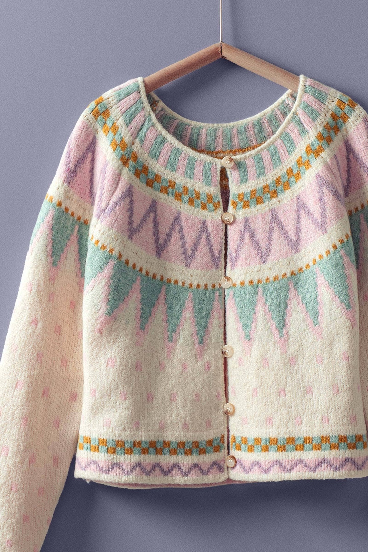 Pastel Fair Isle Jacquard Knit Cardigan