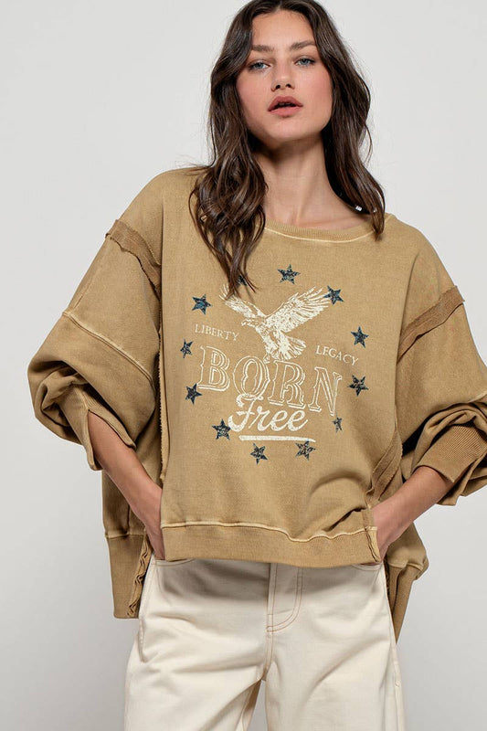 Born Free Eagle Stars Western Oversized Crewneck Sweatshirt: MISTED YELLOW