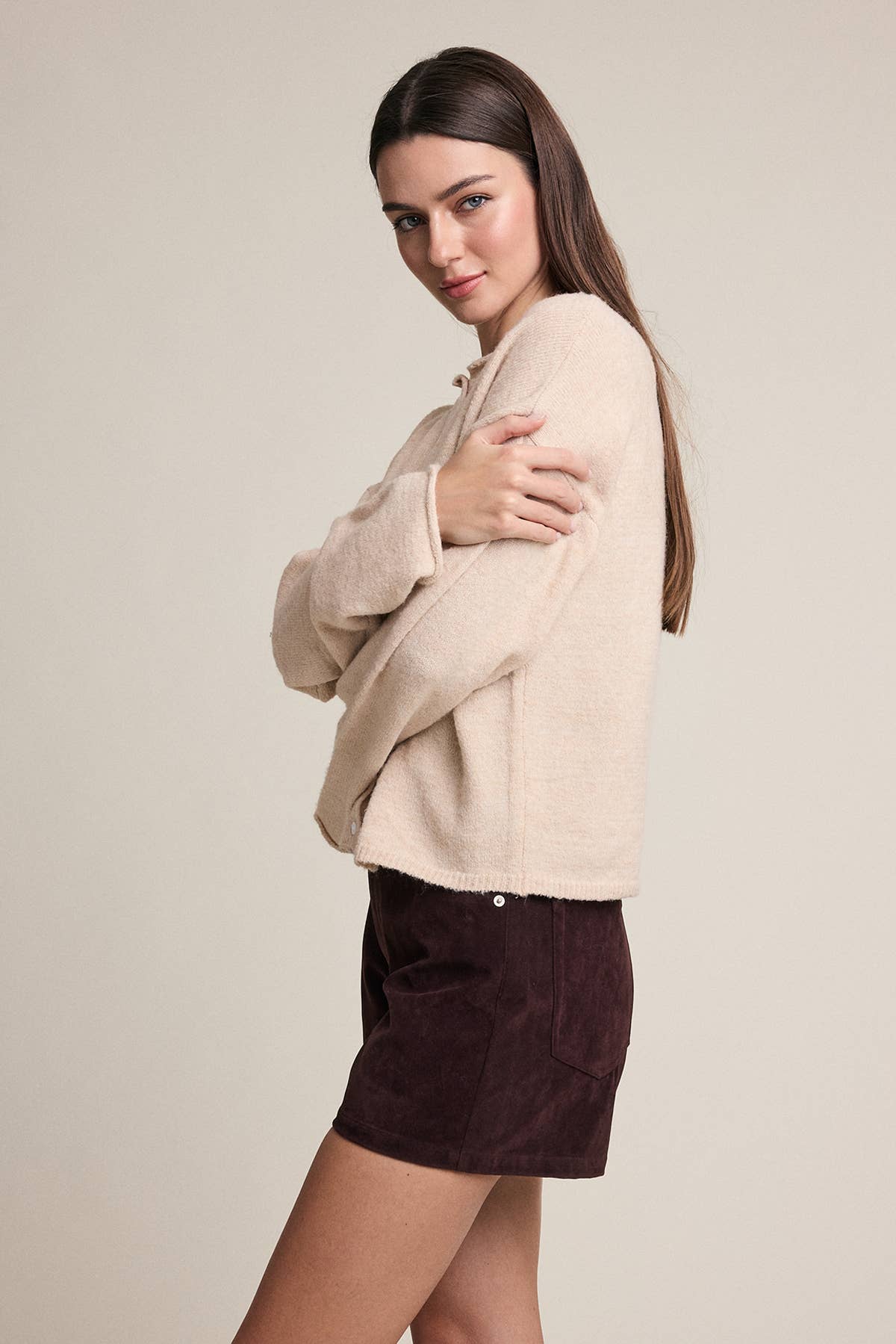 RAISONNEL - Soft Touch Button Front Cardigan - RSW1232: BEIGE