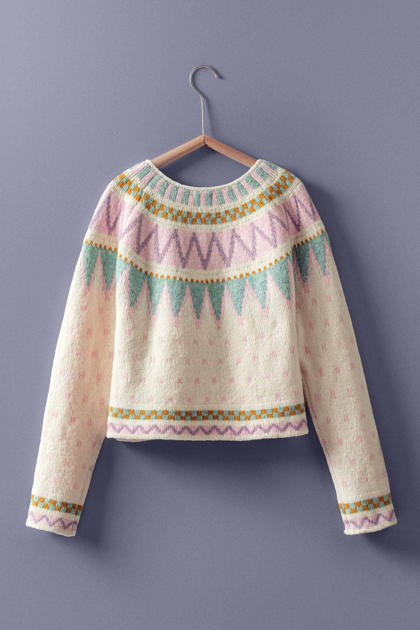 Pastel Fair Isle Jacquard Knit Cardigan