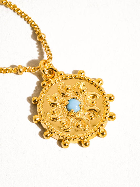 Flânerie by MAIQ - Stassie 18K Gold Turquoise Stone Sun Necklace: Yellow Gold