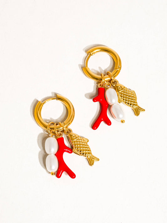 Flânerie by MAIQ - Rocaille 18K Gold Non-Tarnish Fish Pearl Earring: Red