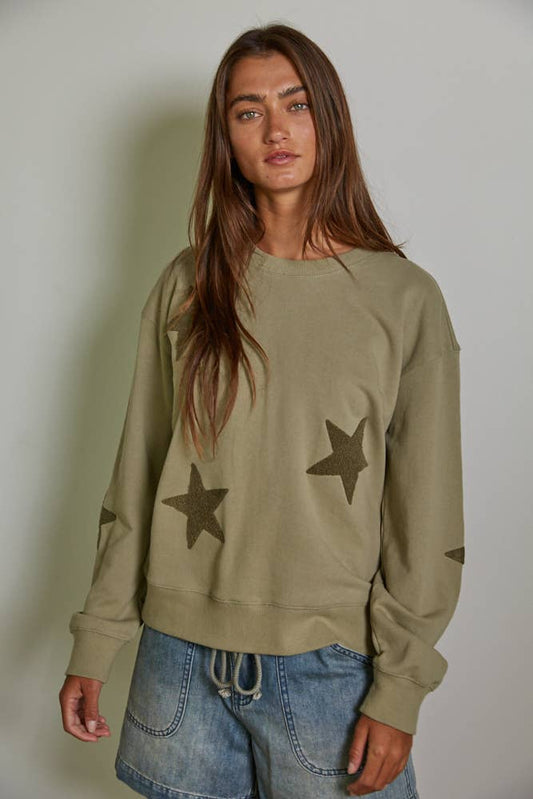 Knit 100% Cotton Pullover Top With Star Patch Detail