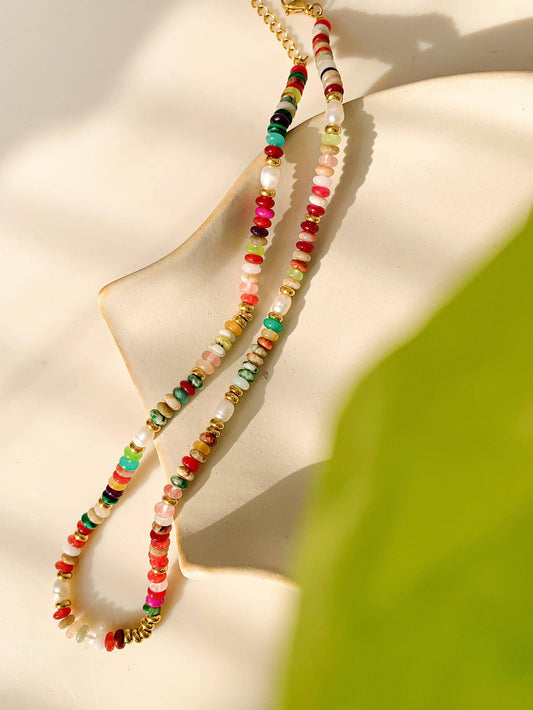 Flânerie by MAIQ - Sunny Non-Tarnish Boho Color Beaded Necklace: Multi-Colored