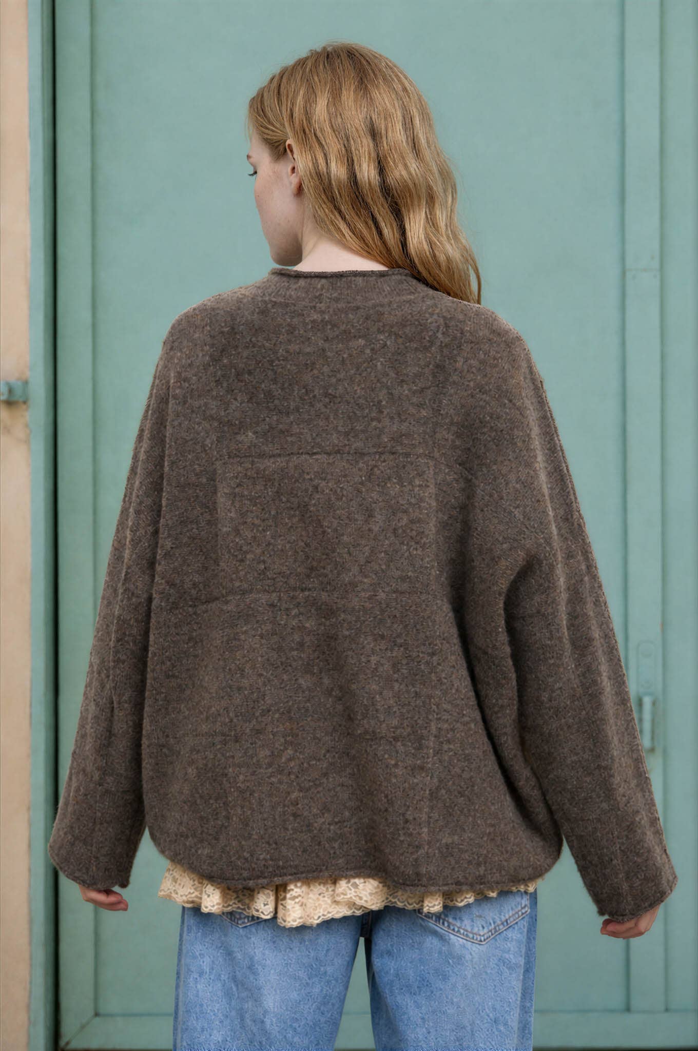 Blu Pepper - HEATHERED CHECKERED TEXTURE LONG SLEEVE SWEATER: CHARCOAL