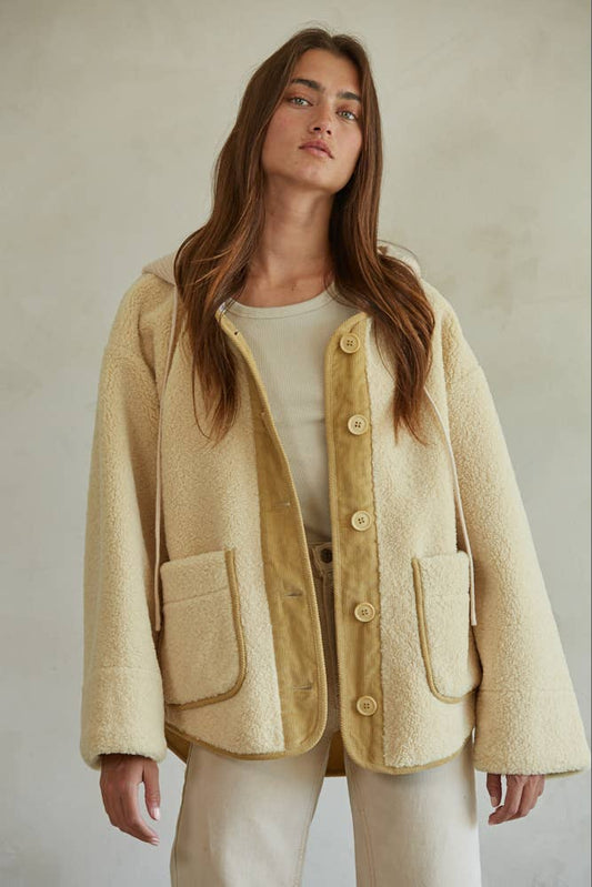 Fleece Lined Corduroy Button Down Long Sleeve Jacket: Dusty Mustard