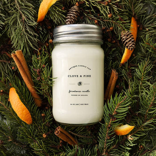 Antique Candle Co.® - Clove & Pine - Soy Candle: 1 mason jar (16oz)
