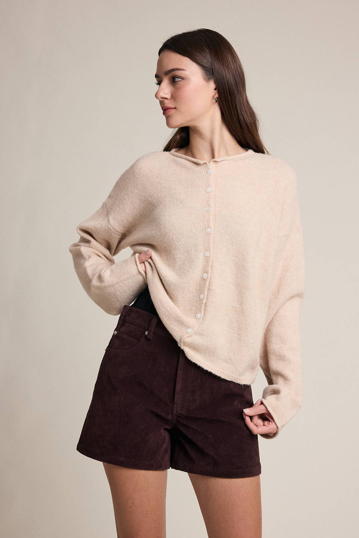 RAISONNEL - Soft Touch Button Front Cardigan - RSW1232: BEIGE