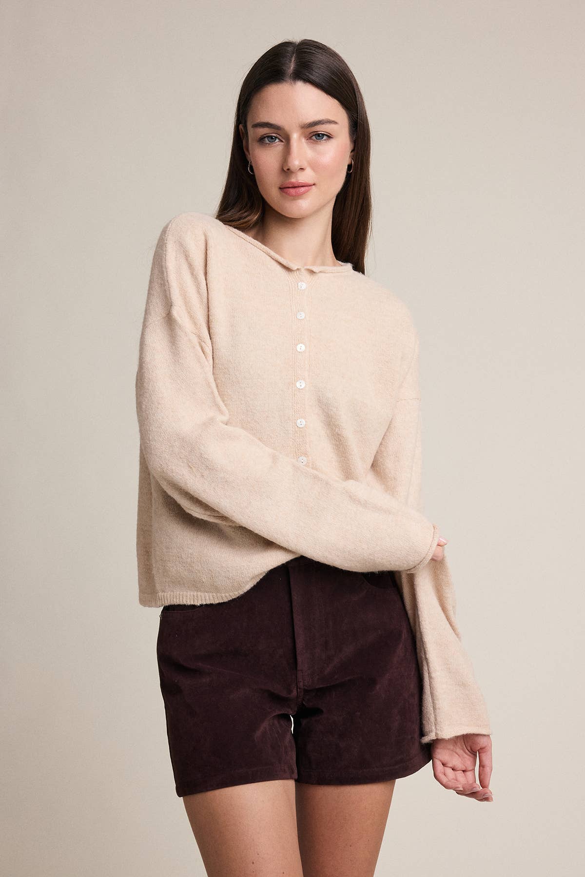 RAISONNEL - Soft Touch Button Front Cardigan - RSW1232: BEIGE