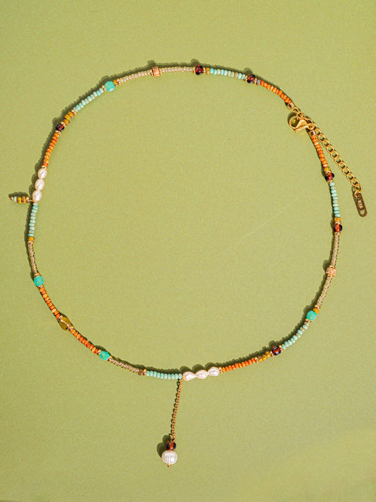 Flânerie by MAIQ - 18K Handmade  Bohemian Beaded Stack Necklaces: Sapphira-Turquoise