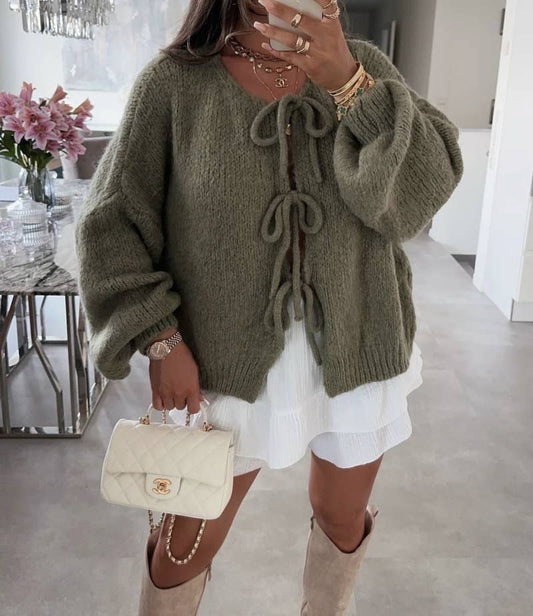 ESTEE BROWN - Wool vest with laces - 24618: Khaki / 3YOU