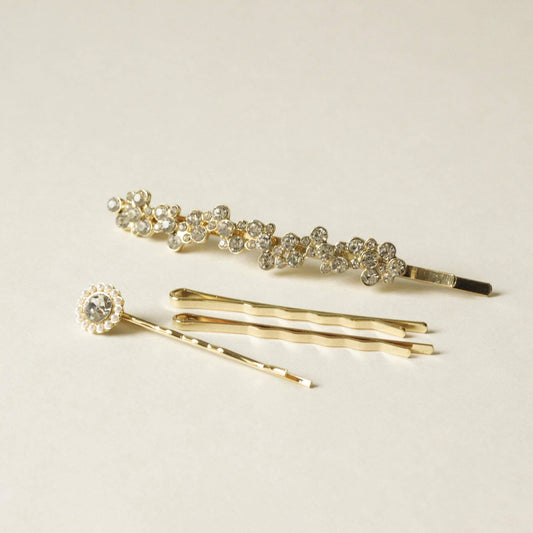 nar'sha - Rhinestone & Metal Hair Bobby Pins | Set of 4