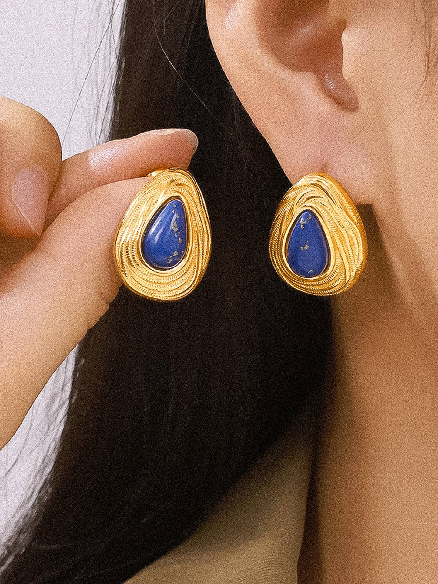 Flânerie by MAIQ - Thura 18K Gold Non-Tarnish Lapis Lazuli Droplet Earring: Blue