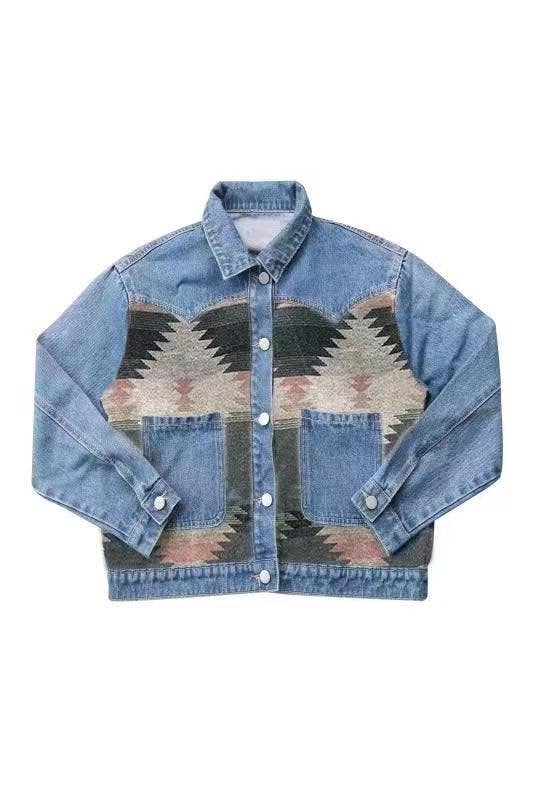 Miss Sparkling - Denim Jacket with contrast fabric: Pink Grey