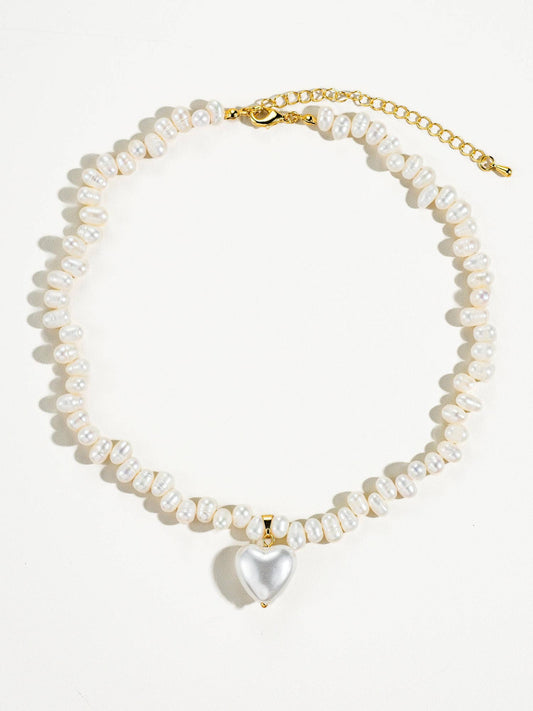 MAIQ Accessories - Agape 18K Gold- Natural Pearl Heart Choker: Yellow Gold