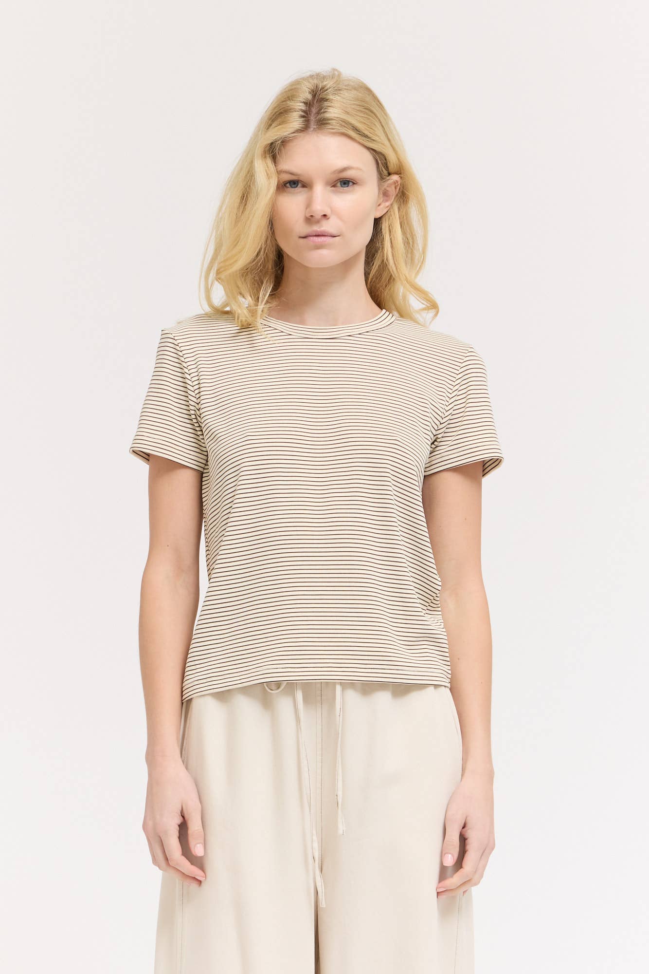 Grade & Gather - 42282 - STANDARD FIT STRIPE COTTON T SHIRT: TOBACCO / Contemporary / LARGE
