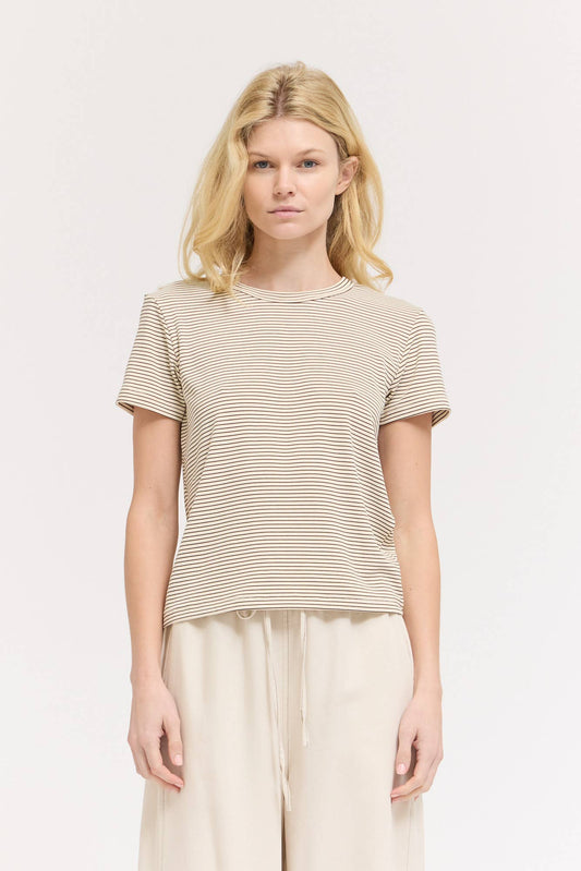 Grade & Gather - 42282 - STANDARD FIT STRIPE COTTON T SHIRT: TOBACCO / Contemporary / LARGE