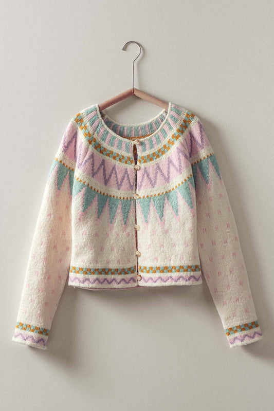 Pastel Fair Isle Jacquard Knit Cardigan