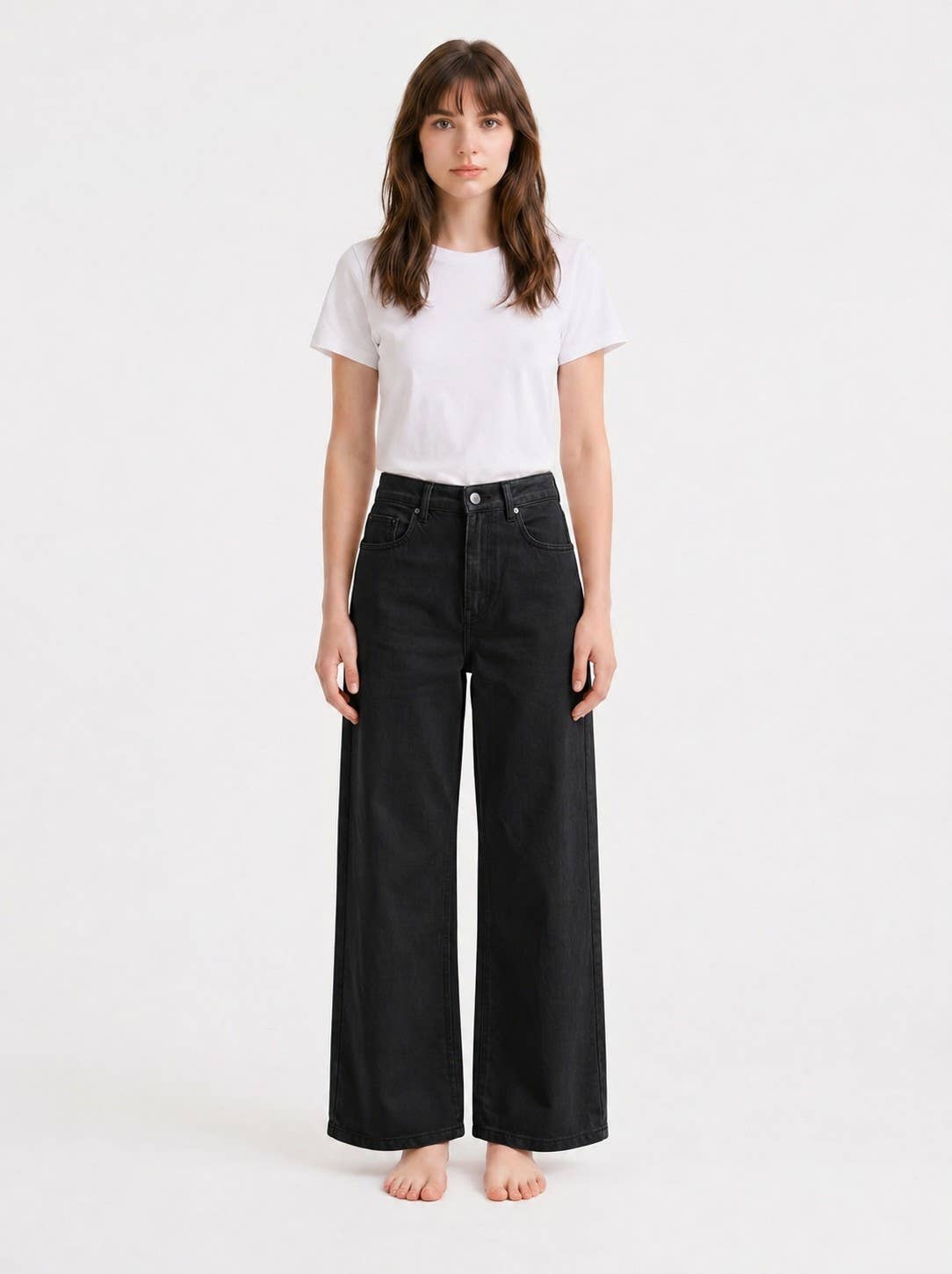 J LINE | LUZINA - ESSENTIAL WIDE LEG JEANS IN CREAM AND BLACK: BLACK