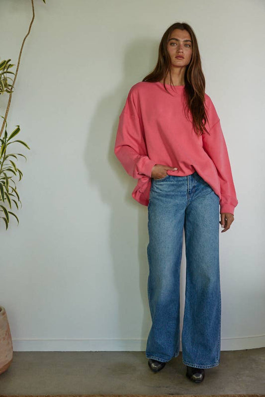 L7385 | Oversized Cotton French Terry Pullover: Pink