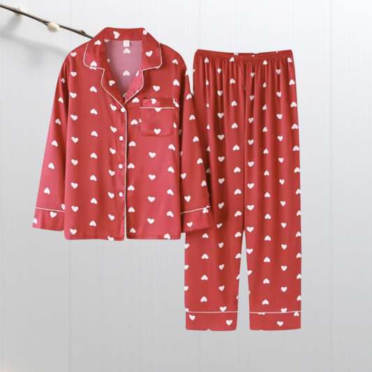 DrifWoo - Romantic Red Heart Satin Pajamas Women Set Gift for Her